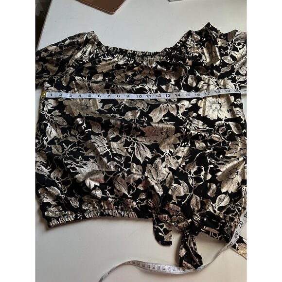 MST Women's Floral Metallic-Chiffon Balloon-Sleeve Top Size M NWT - Picture 5 of 7
